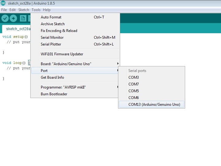 Arduino IDE set com port