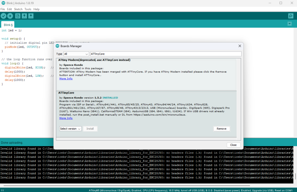 DigiSpark install board package on Arduino IDE