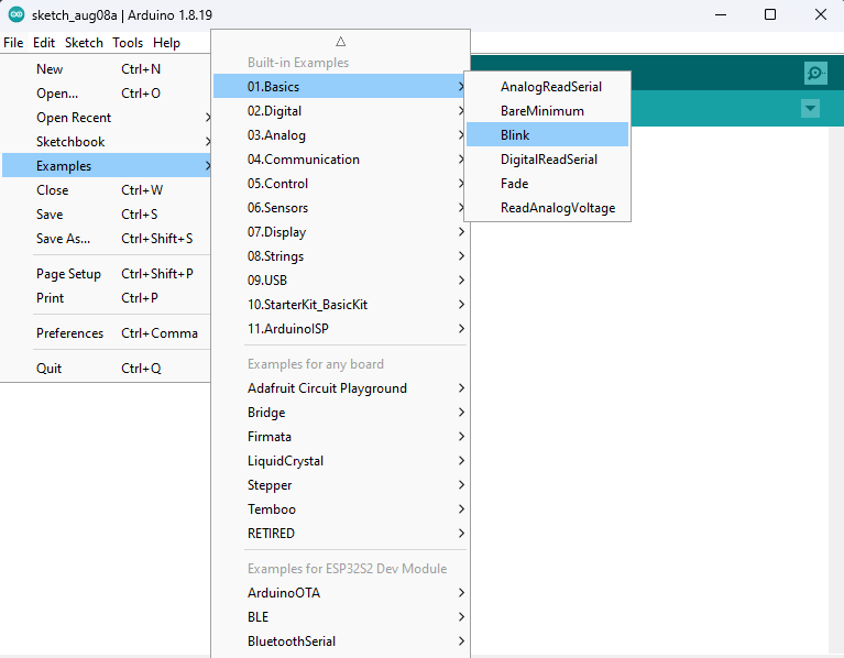 ESP32 Arduino IDE blink.ino