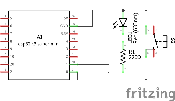 ESP32 и MicroPython управление на светодиод с бутон Схема