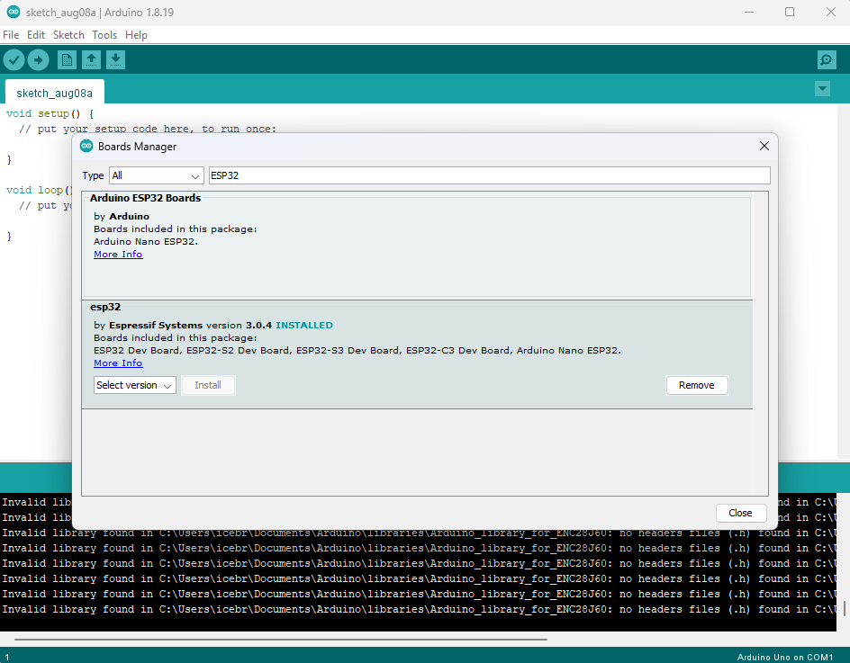 Installing ESP32 on Arduino IDE