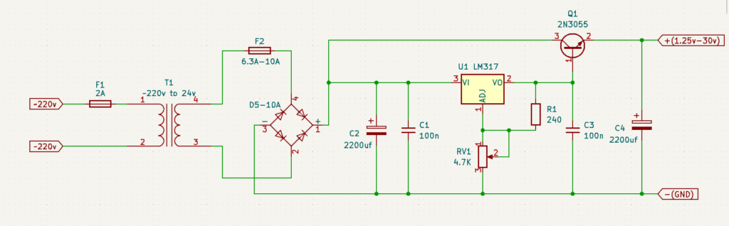 LM317 Регулатор на напрежение + силов транзистор 2N3055