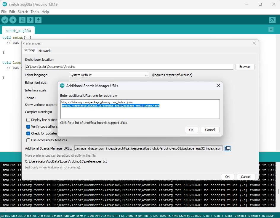 add ESP32 to Arduino IDE