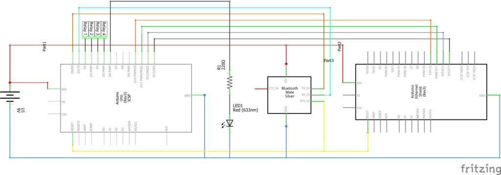 Контрол на релета с Arduino UNO и Ethernet W5100 и Bluetooth- Схема