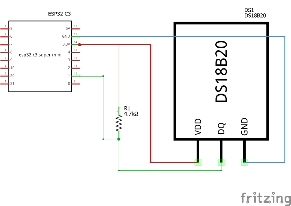 ESP32-C3 и MicroPython измерване на температура с  DS18B20 Схема