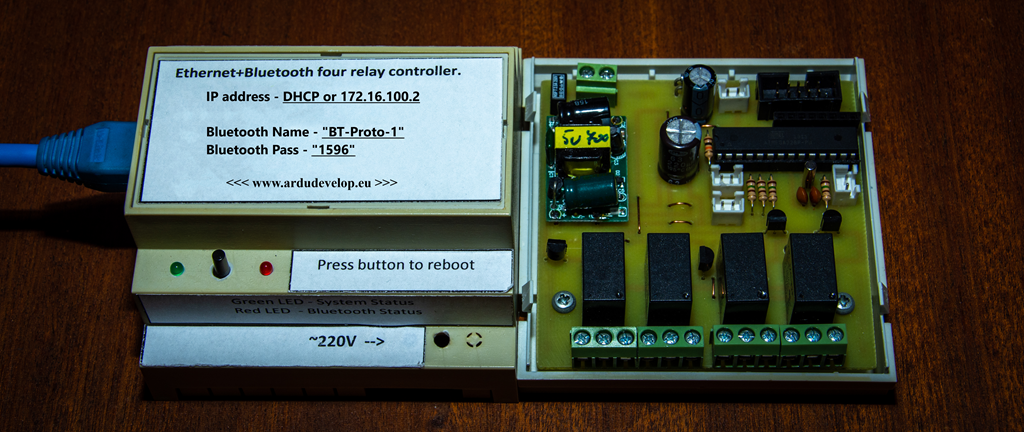 Ethernet и Bluetooth управление на четири релета чрез с Arduino и ATmega328P