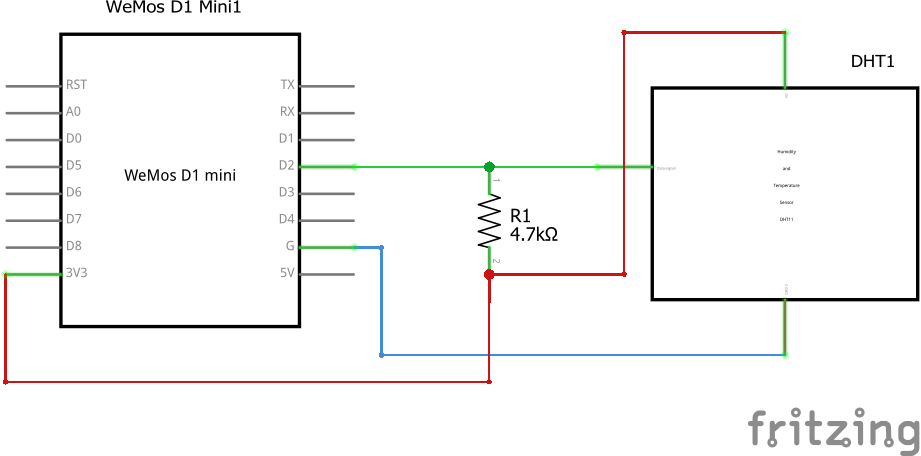 Изчитане на DHT11 с ESP8266 Как да измерим температура и влажност Схема