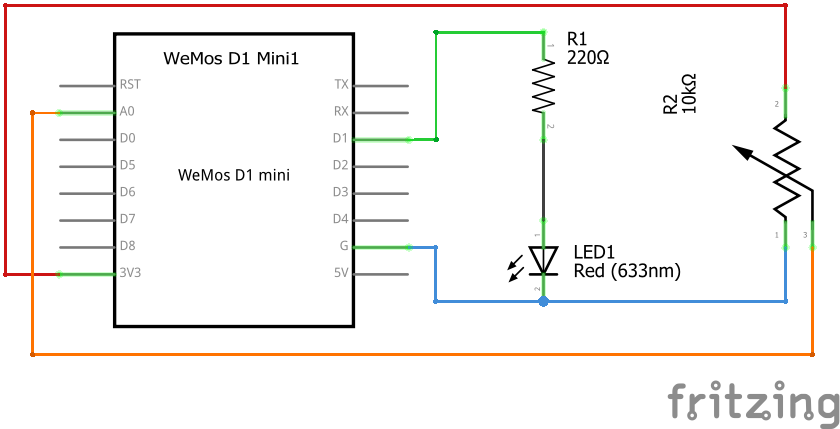 Управление на LED с потенциометър и ESP8266 чрез PWM Схема