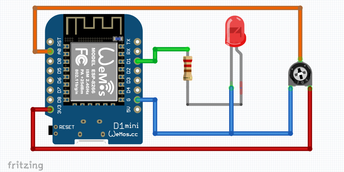 Управление на LED с потенциометър и ESP8266 чрез PWM