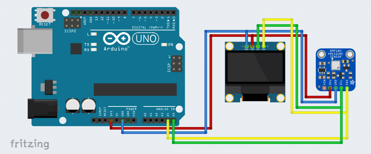 Измерване на температура и налягане с BMP180, OLED SSD1306 и Arduino