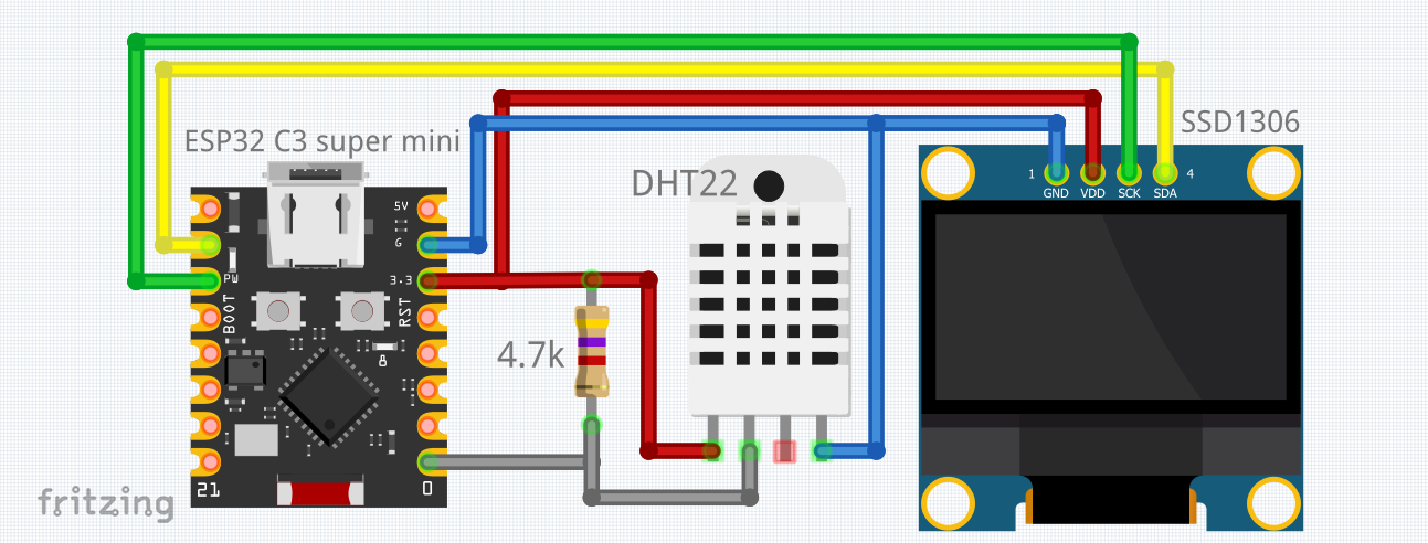 MicroPython,DHT22 и ESP32 измерване на температура и влажност с визуализация на OLED дисплей