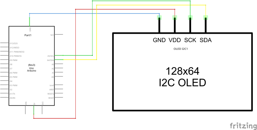 Управление на OLED SSD1306 дисплей с Arduino UNO схема